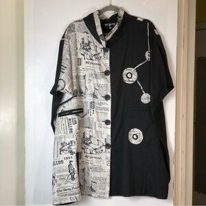 VINTAGE NEO NOBLE Artsy Newspaper Graphic Shirt Dress Size M